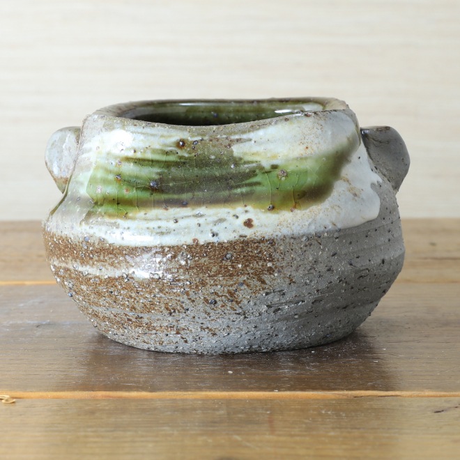 花瓶 水盤 荒土織部釉 ろくろ成形（高さ約8cm）一点物  【単品１個】