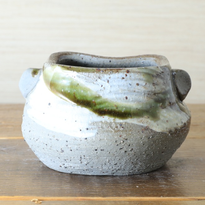花瓶 水盤 荒土織部釉 ろくろ成形（高さ約8cm）一点物  【単品１個】