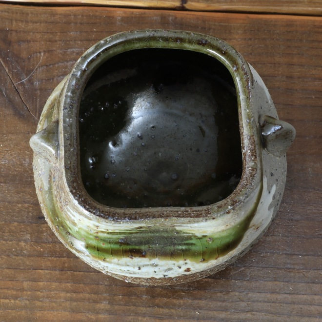 花瓶 水盤 荒土織部釉 ろくろ成形（高さ約8cm）一点物  【単品１個】
