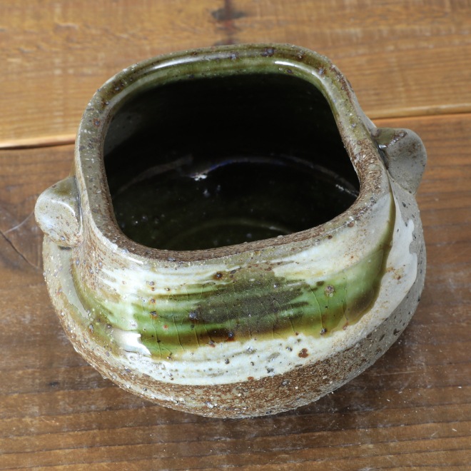 花瓶 水盤 荒土織部釉 ろくろ成形（高さ約8cm）一点物  【単品１個】