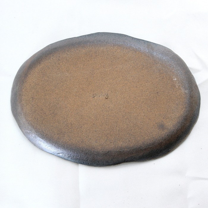 【益子焼】たたら作りの変形パンプレート【サイズ大】【布目ぶどう・単品１枚】