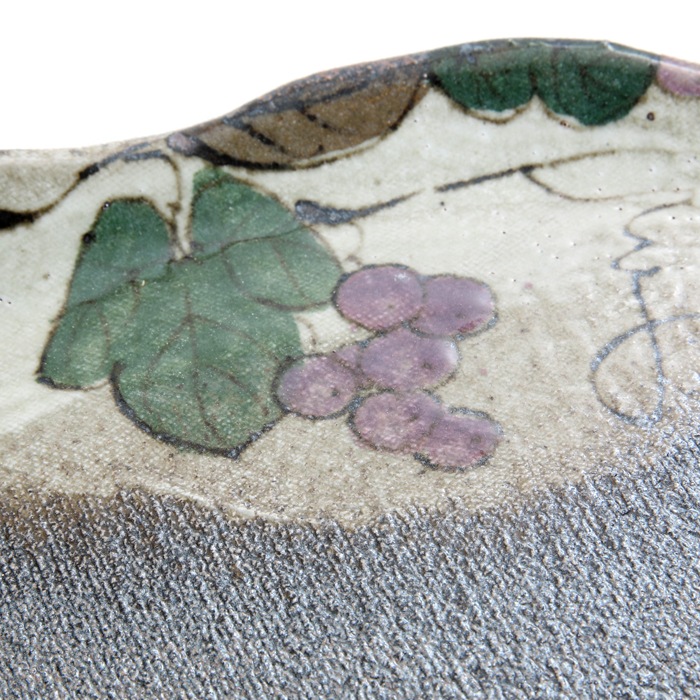 【益子焼】たたら作りの変形パンプレート【サイズ大】【布目ぶどう・単品１枚】