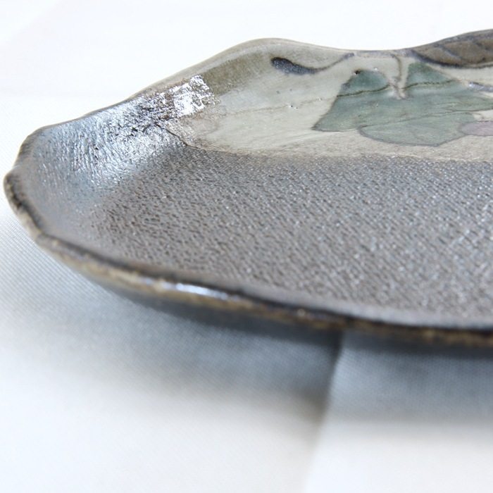 【益子焼】たたら作りの変形パンプレート【サイズ大】【布目ぶどう・単品１枚】