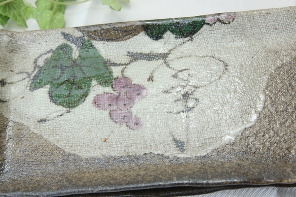 【益子焼】ロング角プレート【布目ぶどう・単品1枚】