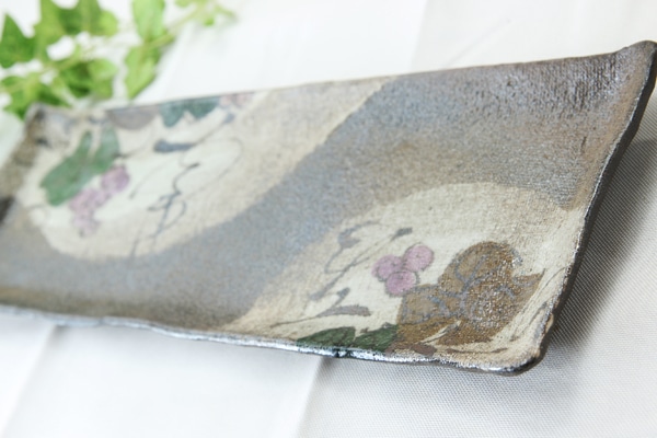 【益子焼】ロング角プレート【布目ぶどう・単品1枚】