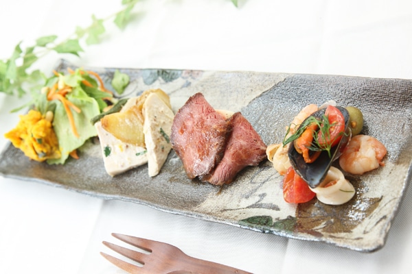 【益子焼】ロング角プレート【布目ぶどう・単品1枚】