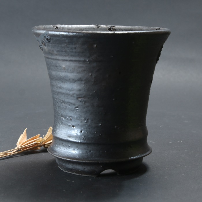 【益子焼】 3.8号鉢 植木鉢 陶器鉢 塊根植物 アガベ サボテン 【黒金銀河鉢・Black＆Gold Garaxy】 高さ約11.7cm 一点物 作家 陶芸家 横山雄一作