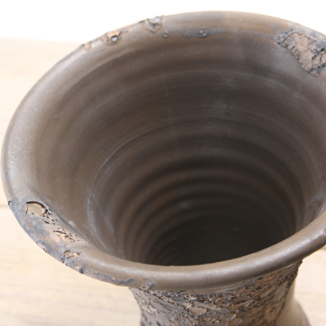 【益子焼】5.8号鉢 植木鉢 陶器鉢 オペルクリカリアパプキス 灌木系塊根植物 アガベ 【NEW銀河鉢クレーター・Black＆Gold】 高さ約18.5cm 作家 陶芸家 横山雄一作　一点物