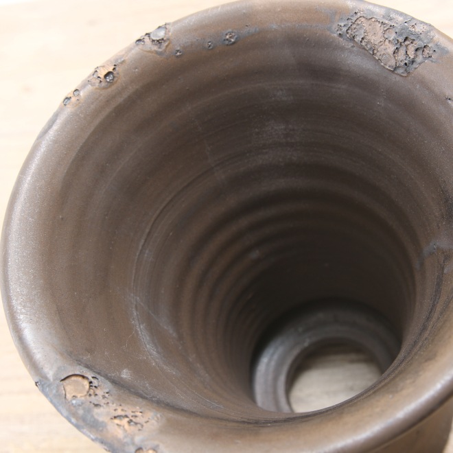 【益子焼】5.8号鉢 植木鉢 陶器鉢 オペルクリカリアパプキス 灌木系塊根植物 アガベ 【NEW銀河鉢クレーター・Black＆Gold】 高さ約18.5cm 作家 陶芸家 横山雄一作　一点物