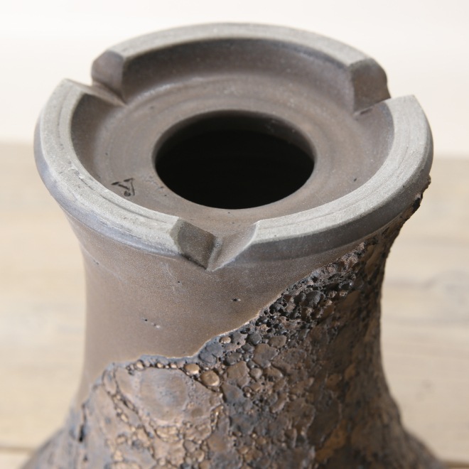 【益子焼】5.8号鉢 植木鉢 陶器鉢 オペルクリカリアパプキス 灌木系塊根植物 アガベ 【NEW銀河鉢クレーター・Black＆Gold】 高さ約18.5cm 作家 陶芸家 横山雄一作　一点物