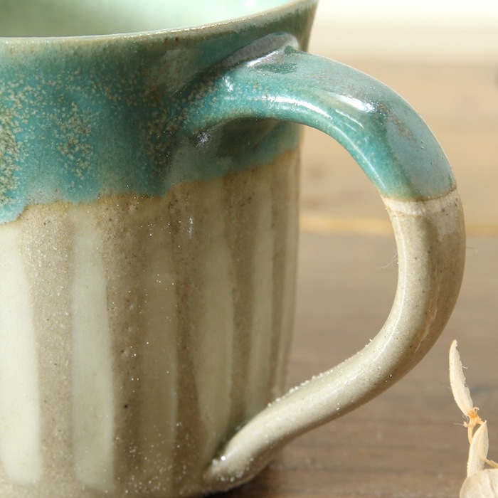 【益子焼】釉シリーズ　レトログリーンの象嵌マグカップNEW【単品1個】