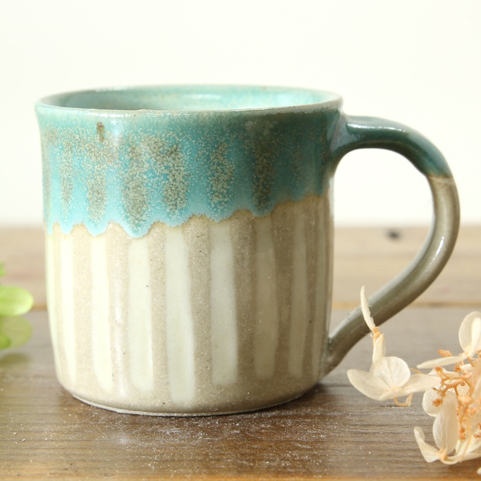 【益子焼】釉シリーズ　レトログリーンの象嵌マグカップNEW【単品1個】