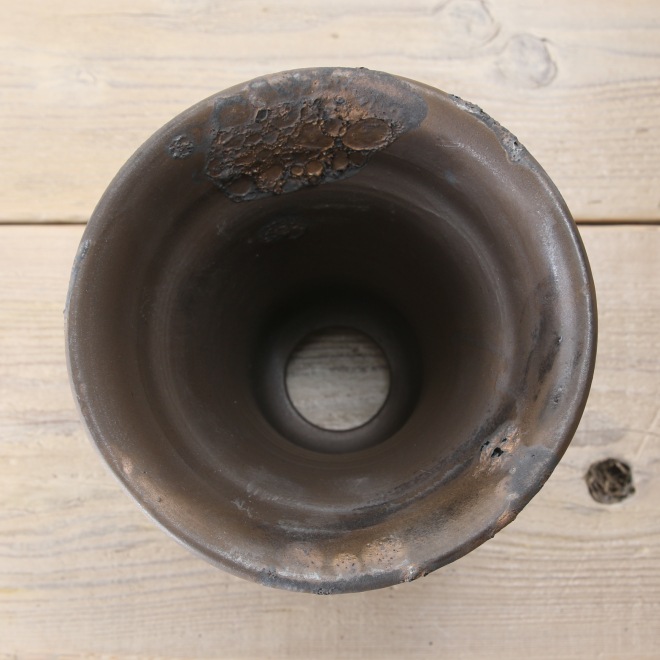 【益子焼】5.3号鉢 植木鉢 陶器鉢 オペルクリカリアパプキス 灌木系塊根植物 アガベ 【NEW銀河鉢クレーター・Black＆Gold】 高さ約17.5cm 作家 陶芸家 横山雄一作　一点物