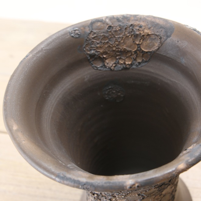 【益子焼】5.3号鉢 植木鉢 陶器鉢 オペルクリカリアパプキス 灌木系塊根植物 アガベ 【NEW銀河鉢クレーター・Black＆Gold】 高さ約17.5cm 作家 陶芸家 横山雄一作　一点物