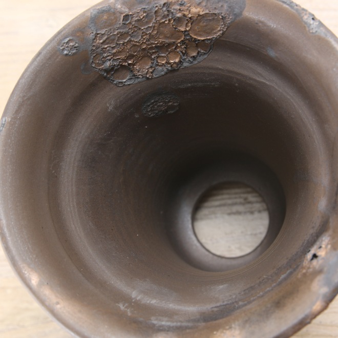 【益子焼】5.3号鉢 植木鉢 陶器鉢 オペルクリカリアパプキス 灌木系塊根植物 アガベ 【NEW銀河鉢クレーター・Black＆Gold】 高さ約17.5cm 作家 陶芸家 横山雄一作　一点物