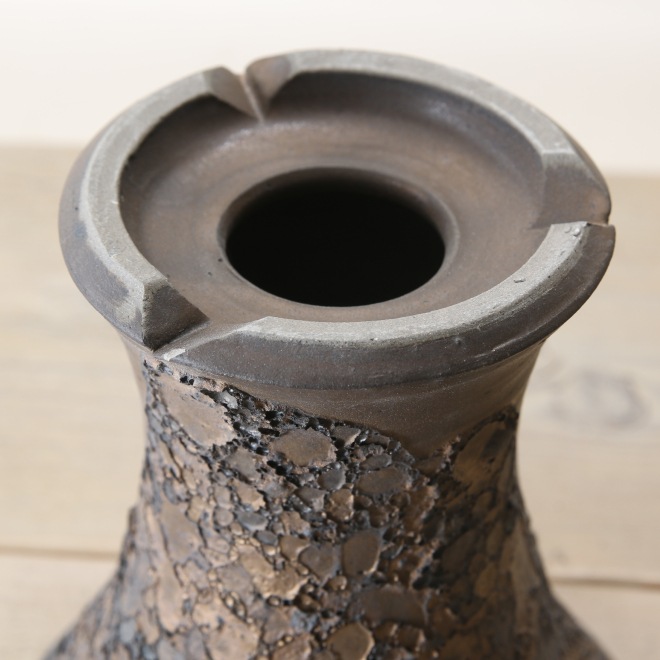 【益子焼】5.3号鉢 植木鉢 陶器鉢 オペルクリカリアパプキス 灌木系塊根植物 アガベ 【NEW銀河鉢クレーター・Black＆Gold】 高さ約17.5cm 作家 陶芸家 横山雄一作　一点物