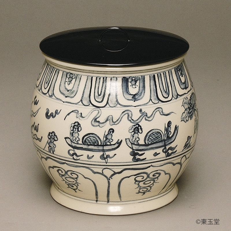 429 景徳鎮 王懐英 染付竹絵 水指 赤絵蓋