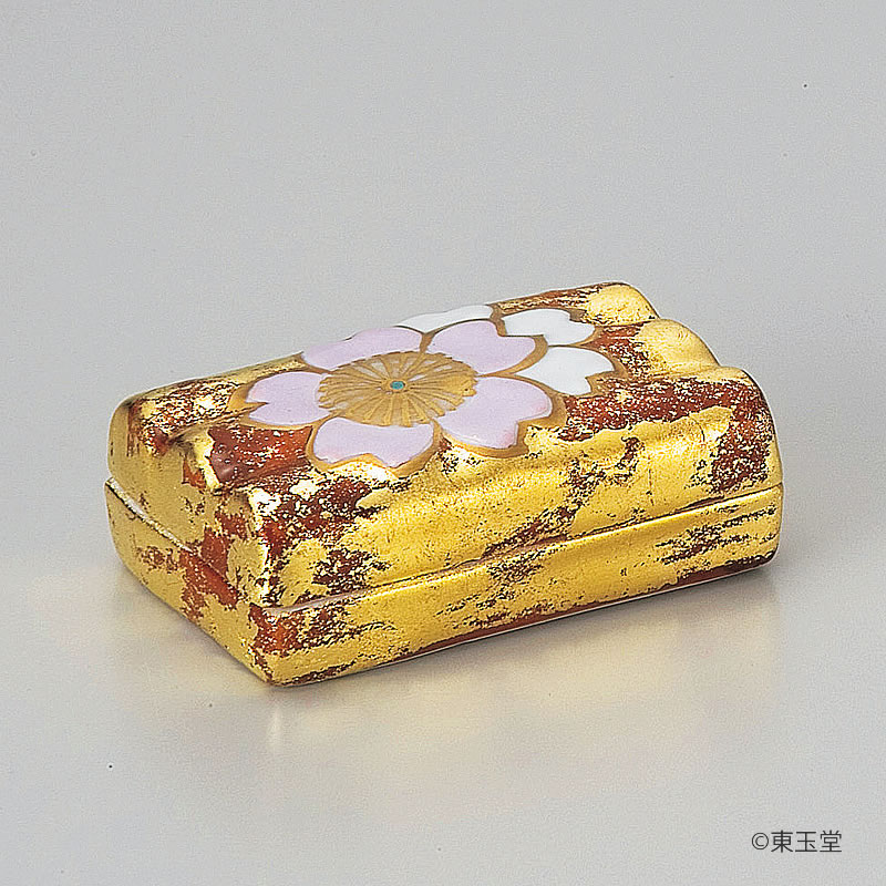 濃紺の金色バラ模様香合 （香合 - |商品目録 1ページ目｜茶の美）