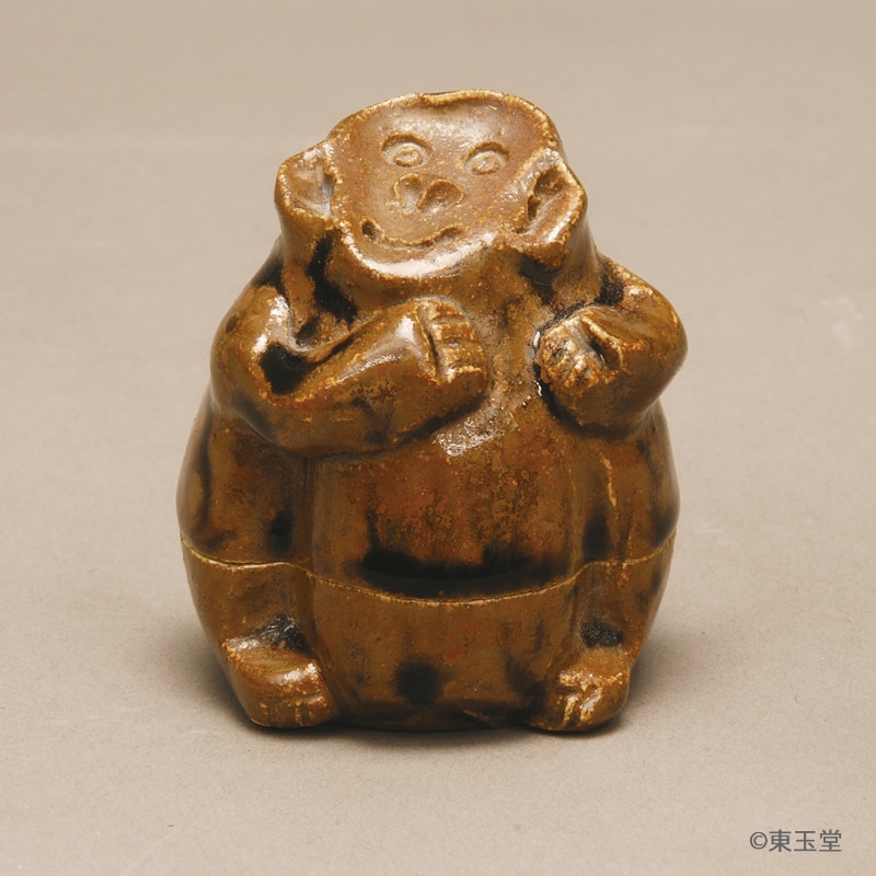 香合　瀬戸　猿　(φ5×H6ｃｍ)　長谷川青峯作