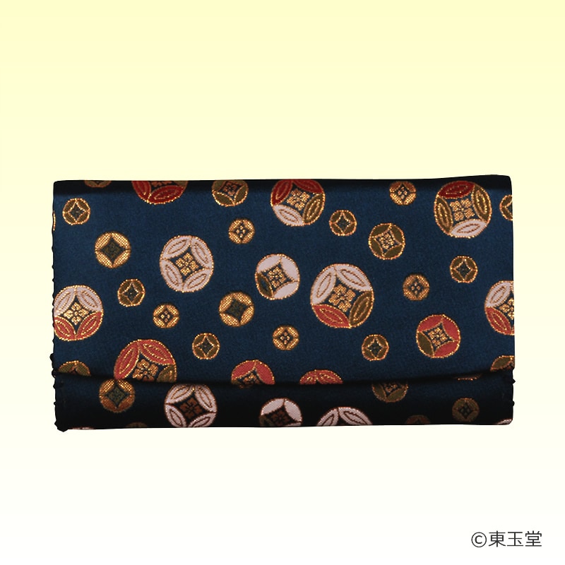 三ッ折懐紙入　交織　紺　七宝 (メール便対応商品）