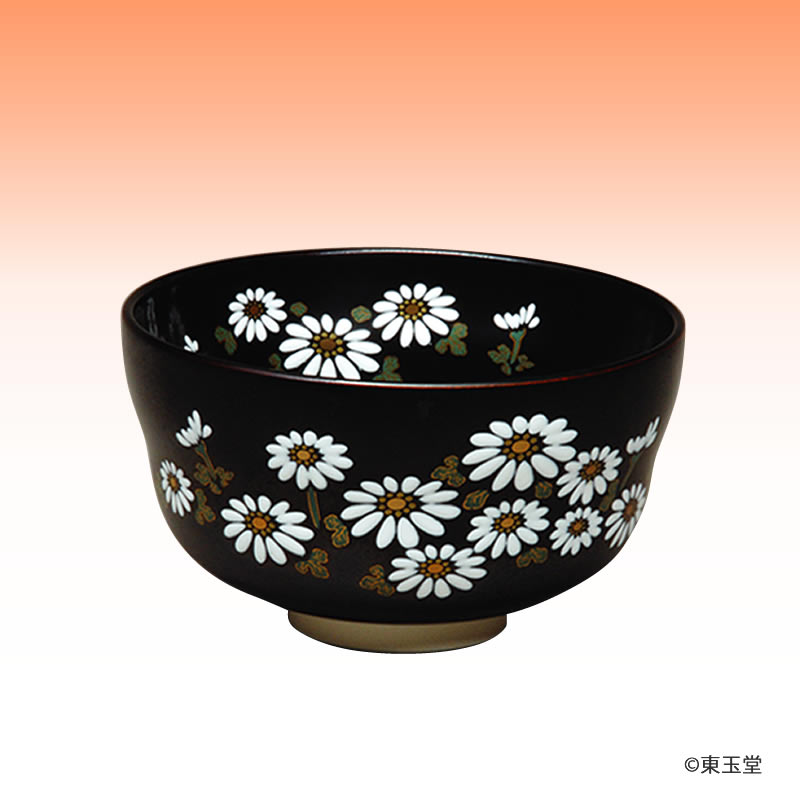 茶碗 黒仁清 白菊 宮地英香作 化粧箱入 | 抹茶茶碗,季節から探す,秋の