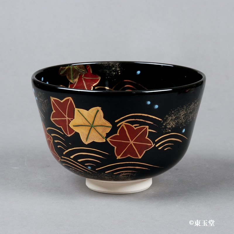 茶碗 黒仁清 楓流水 田中香泉作 | 抹茶茶碗,季節から探す,秋のお茶碗