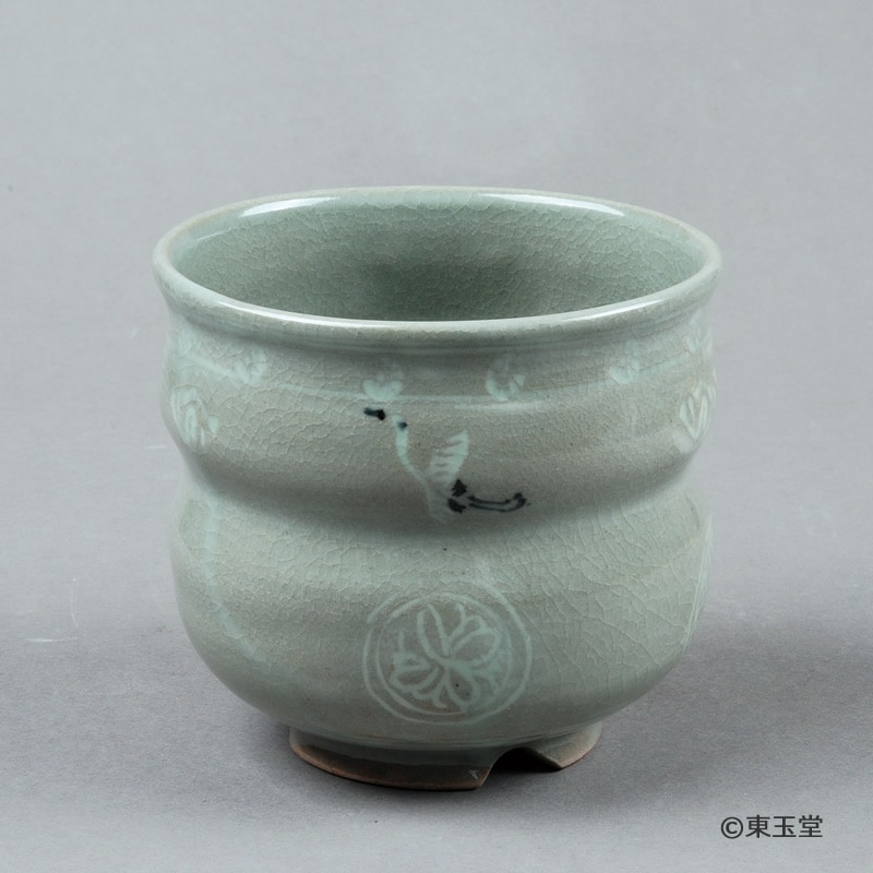筒茶碗　雲鶴　原清晁作　