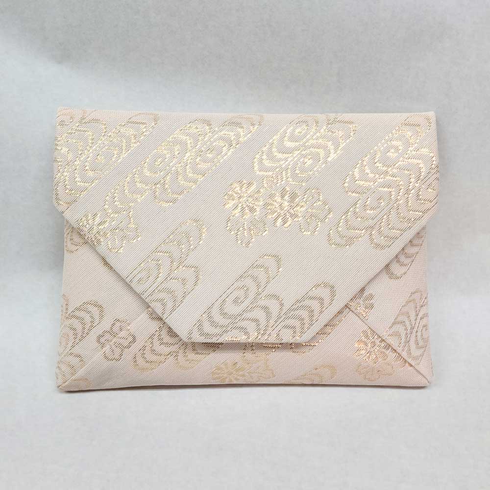 数寄屋袋　便利なチャック付き　紗　菊に観世水　ベージュ