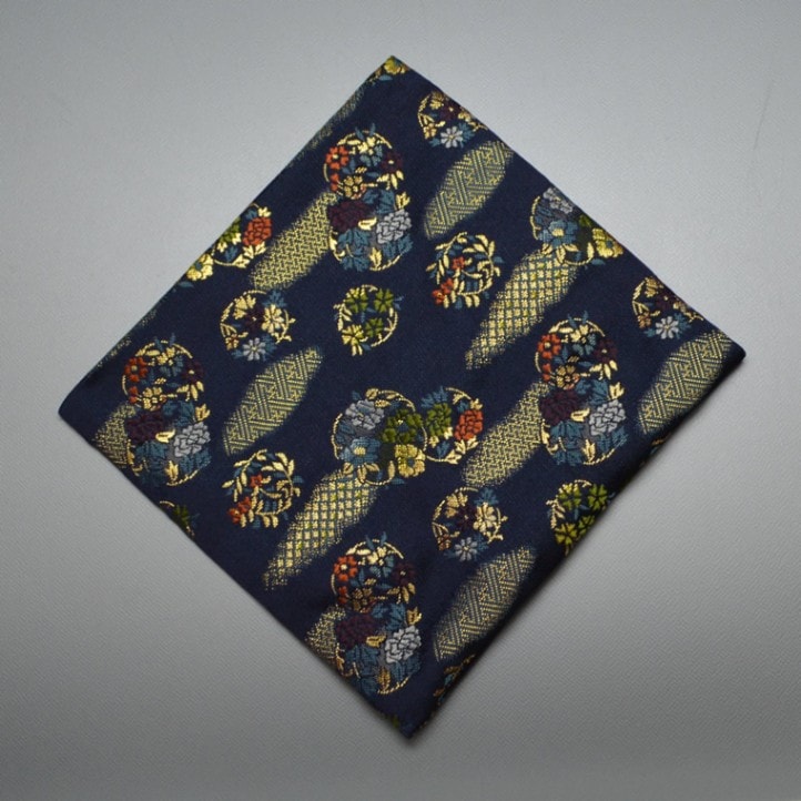 古帛紗　交織　花丸　紺 (メール便対応商品）