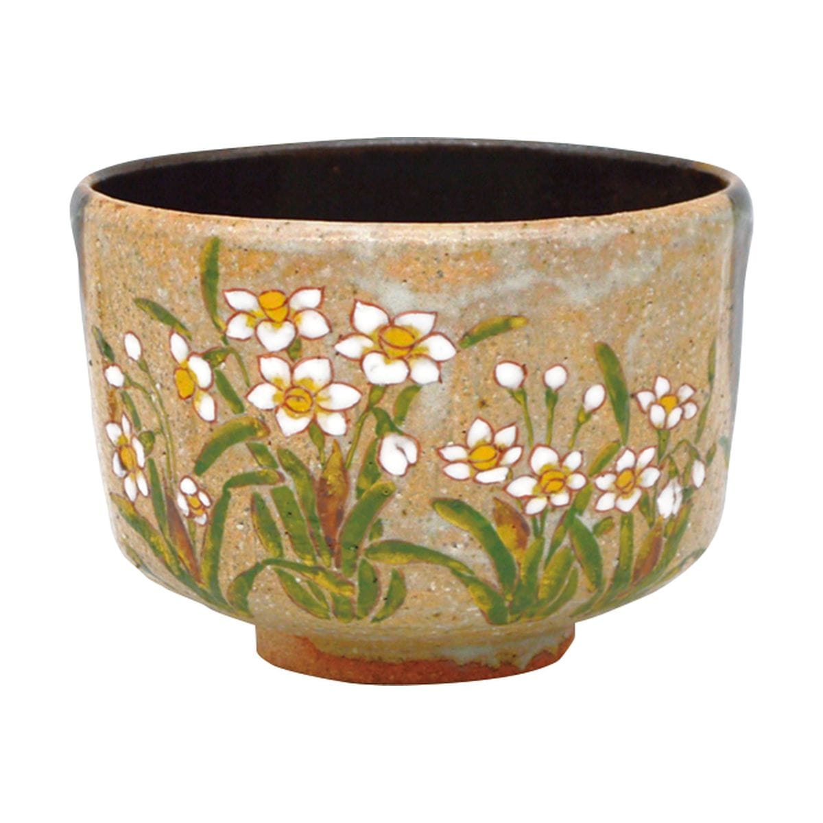 茶碗　掛分　水仙　中村良二作　(桐箱）