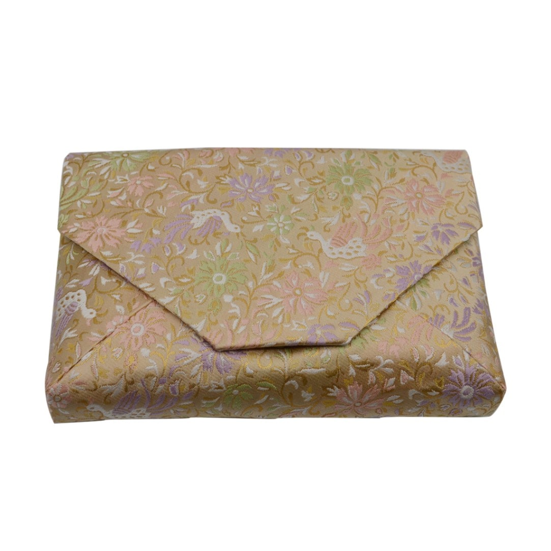 数寄屋袋　正絹　花鳥紋　ベージュ　