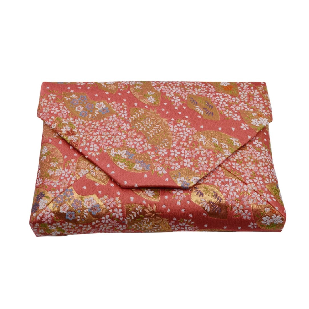 数寄屋袋　交織　扇面に花紋