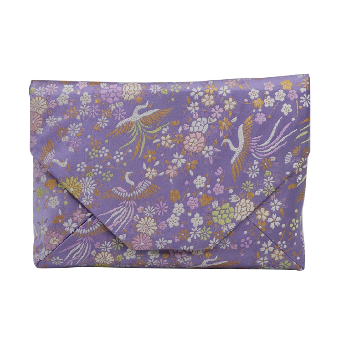 数寄屋袋　正絹　花鳥紋　紫