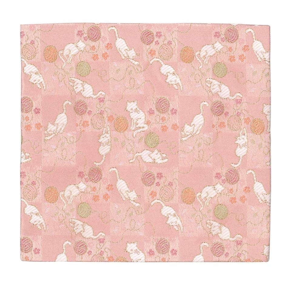 古帛紗　交織　市松ねこ遊び (メール便対応商品）