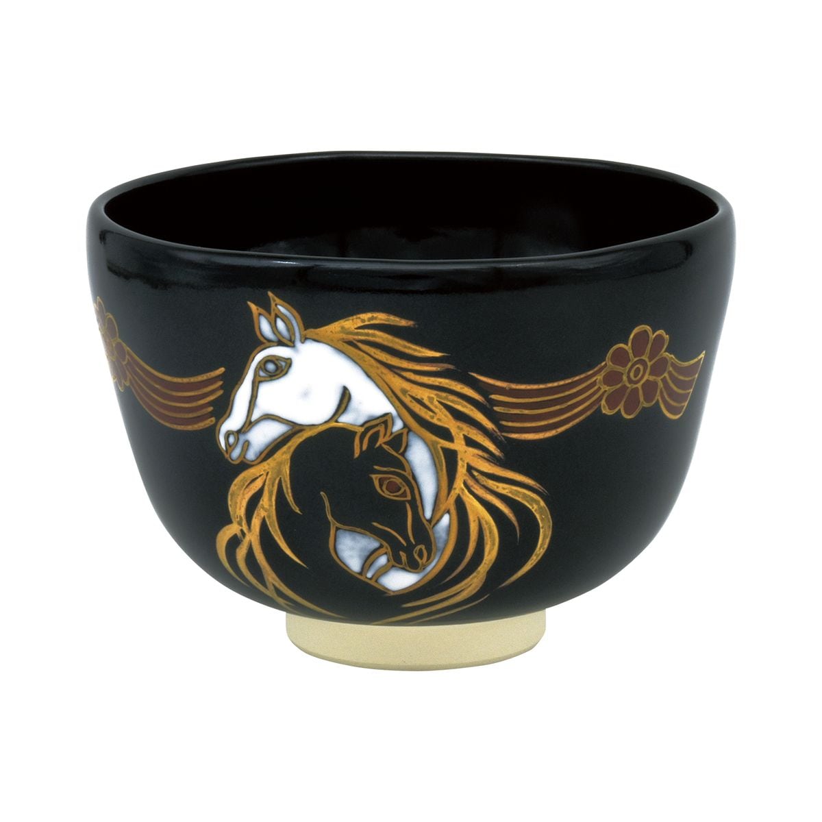 新春干支午年馬と桜の抹茶茶碗 茶道具