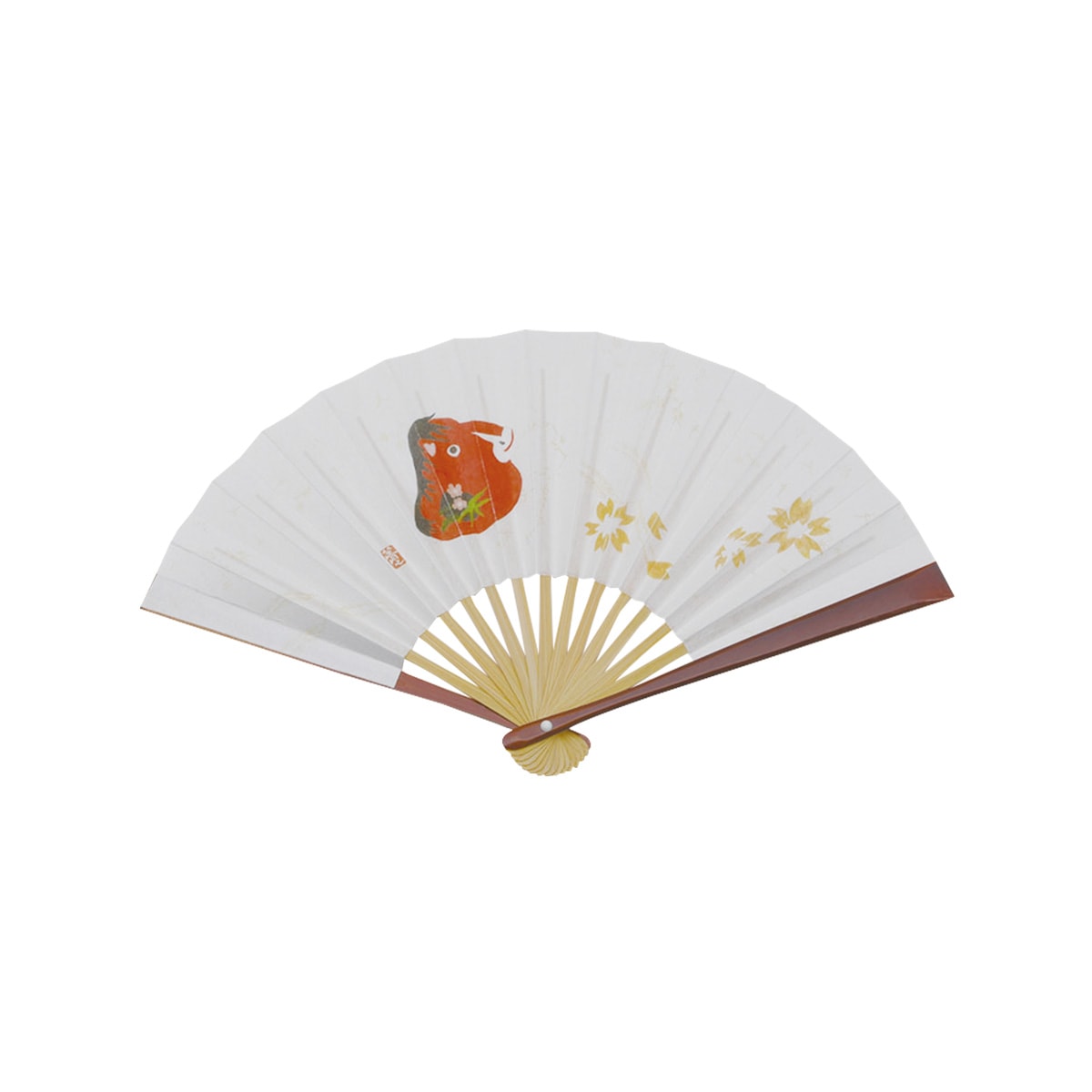 干支　「午」扇子　5寸　溜塗　土鈴「赤馬」　裏面：白　（化粧箱）（メール便対応商品）