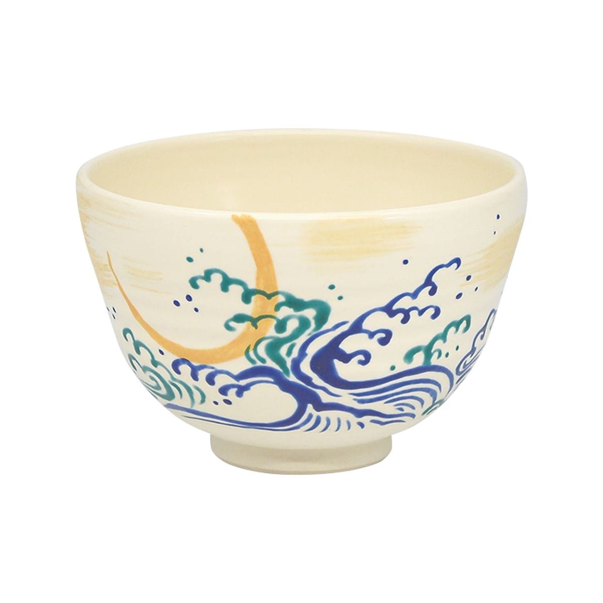 茶碗　白釉　波に三日月　水出宋絢作（化粧箱）