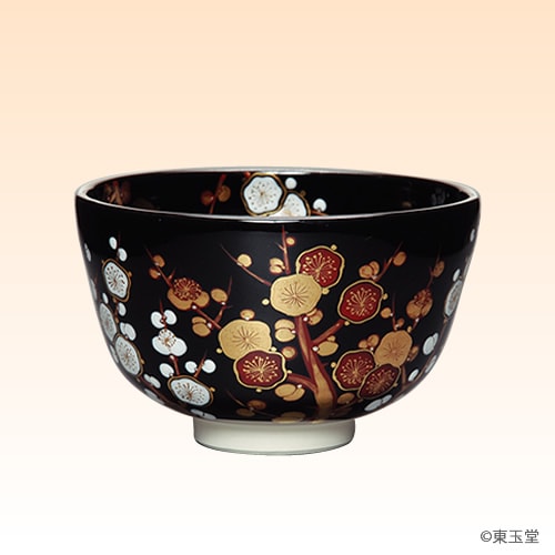茶碗　黒仁清　紅白梅