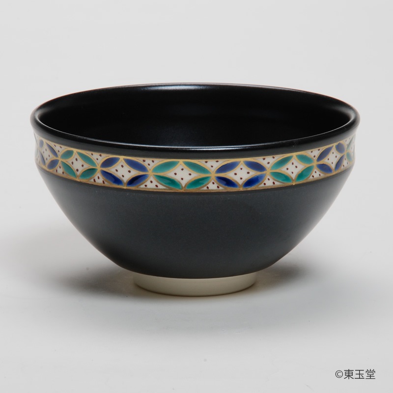 茶碗　黒仁清　市松文茶碗 茶碗 黒仁清 市松文茶碗 抹茶茶碗 黒仁清 松風 平安御室窯作販売