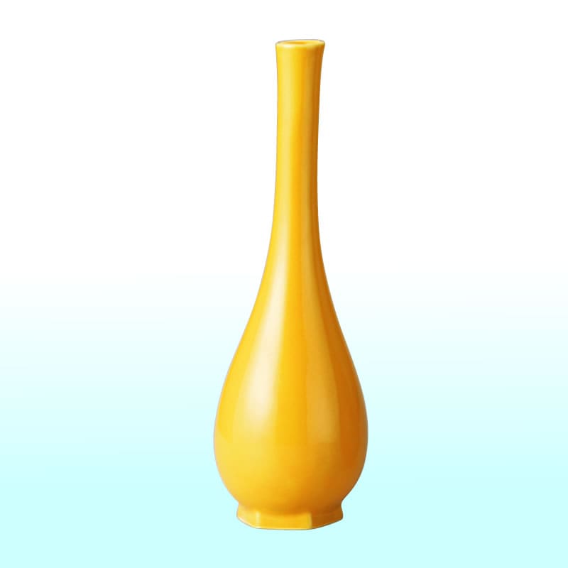 鶴首花入　鶴亀一輪　黄釉