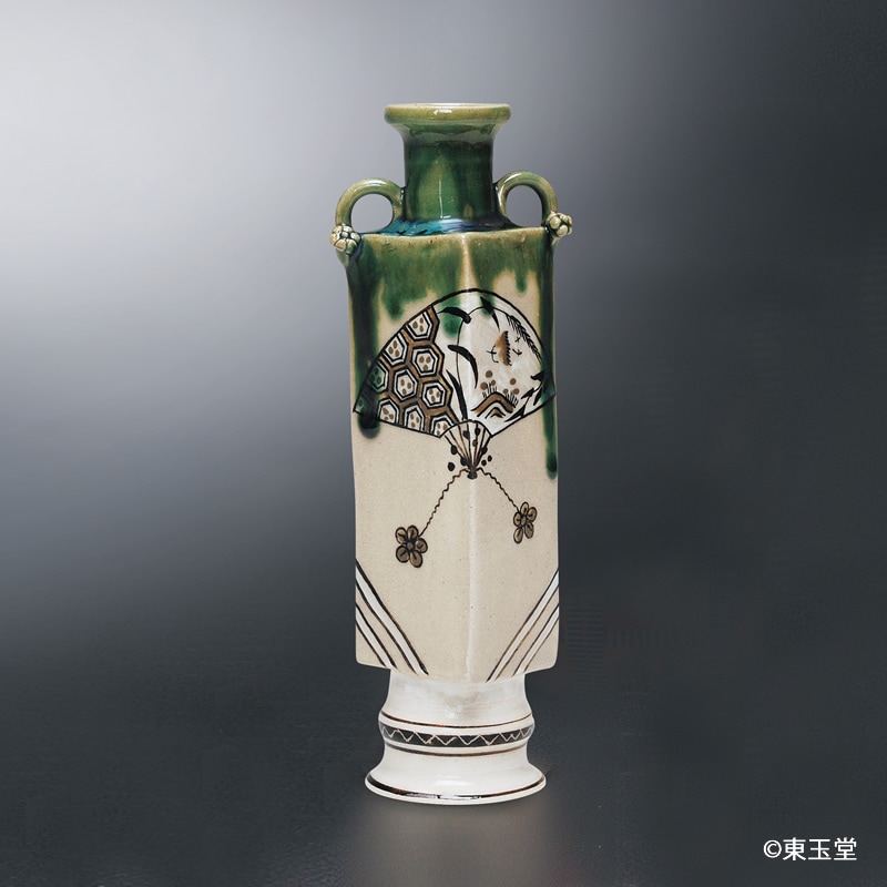 花入  角　織部（5.5角×H 24cm）