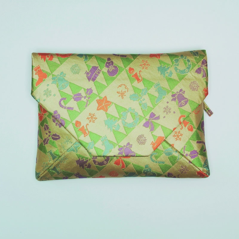 数寄屋袋　正絹　チャック付き　『ホワイトクリスマス』　正絹