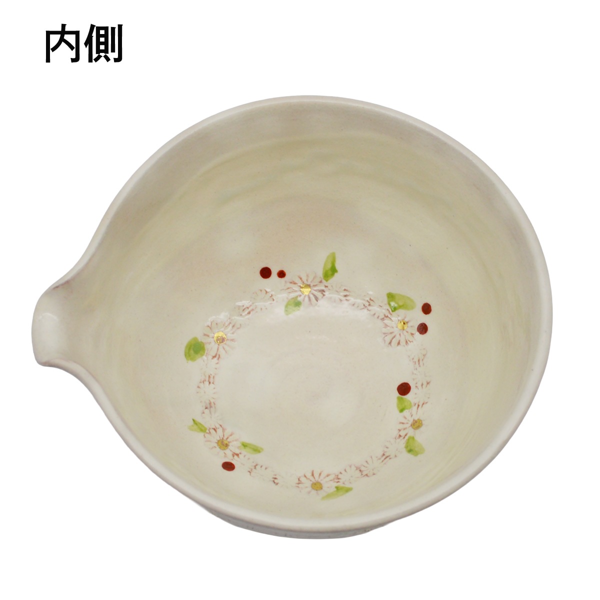 片口茶碗　粉引三島　クリスマスリース　清和窯