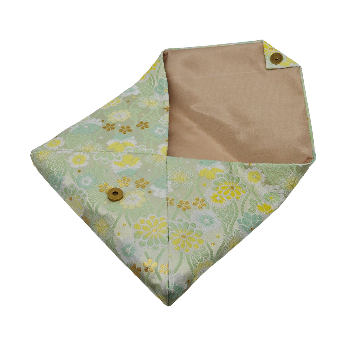 数寄屋袋 交織 草花紋 グリーン・パープル すきや袋（化粧箱入