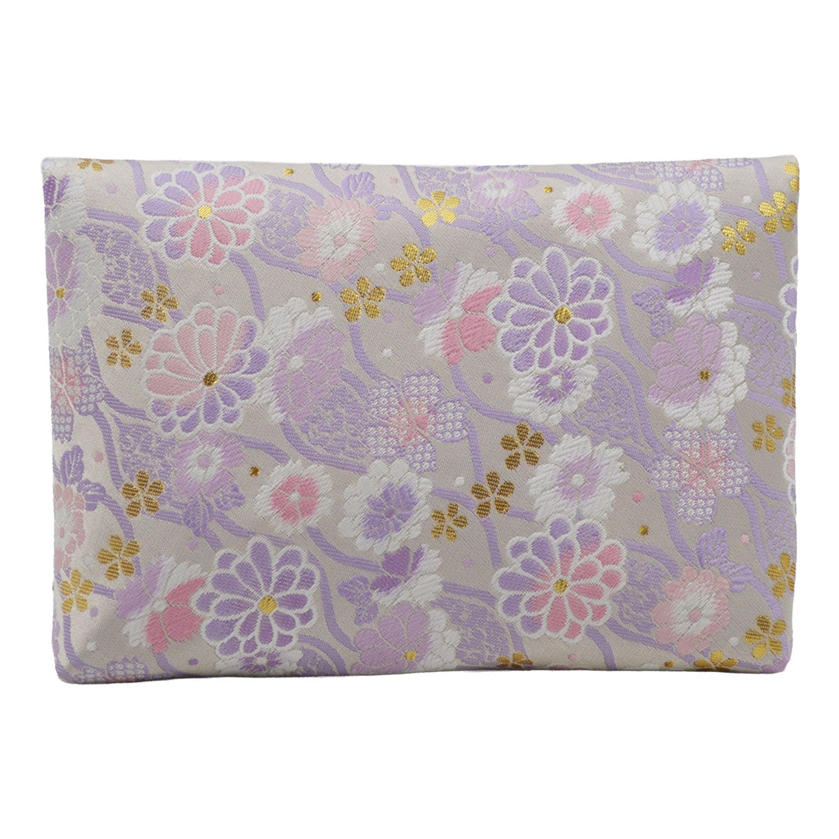 数寄屋袋 交織 草花紋 グリーン・パープル すきや袋(化粧箱入)