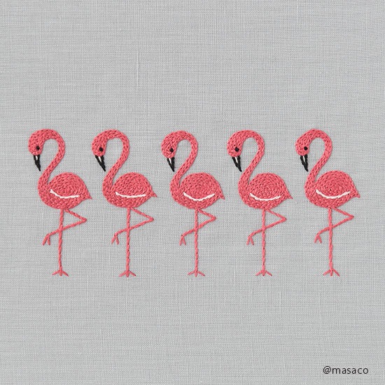 刺繍とがま口』フラミンゴ～オーバル型ポーチのセット～:がまぐち口金