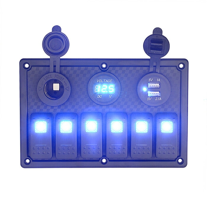 スイッチパネル コントロールパネル シガーライターソケット 汎用 防水 USB電源 2ポート ロッカーパネル DC 12V/24V マリン ボート 漁船 自動車に対応 ON-OFFスイッチ