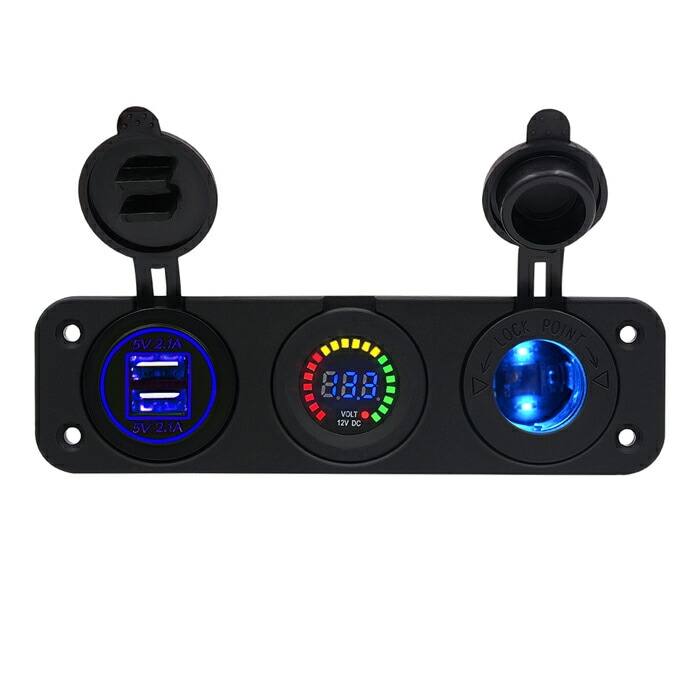 カーチャージャーパネル シガーライターソケット USB電源ソケット LED電圧計 4.2A充電器 電圧表示可能 12V 汎用 オートバイ/カー