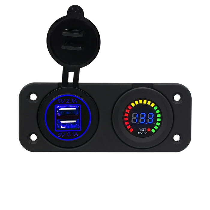 汎用 カーチャージャーUSB電源ソケット LED電圧計付き 車/バイク用充電器 車用増設ソケット 電圧表示 12V