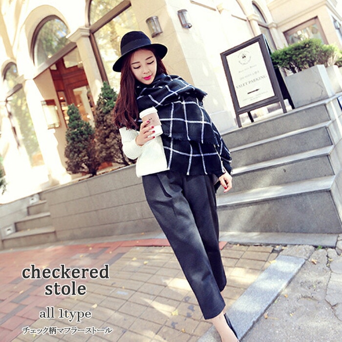 レディース メンズ レディースマフラー メンズマフラー ストール チェック ギンガムチェック グレンチェック タータンチェック ブラック 厚手 防寒 秋冬 女性 男性 プレゼント ギフト 誕生日プレゼント クリスマス